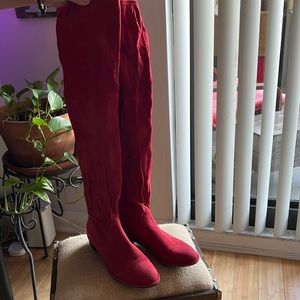 Stuart Weitzman Red Suede Over the Knee Boots